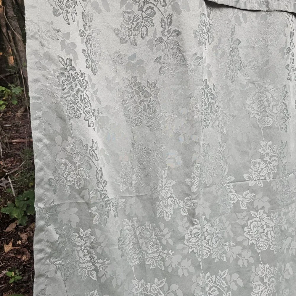 Victorian Style Sage Green Floral Jacquard Damask Curtain Panels & Valance